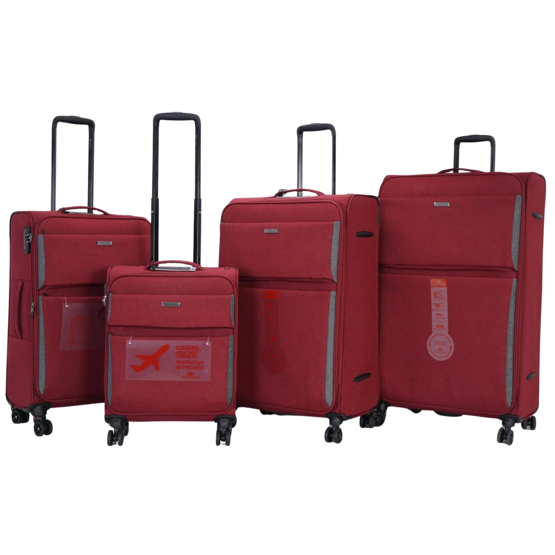 Set of red suitcases with gray accents on a white background