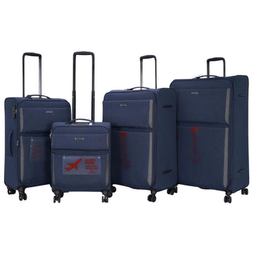Set of blue suitcases of different sizes on a white background