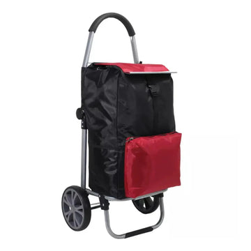 Cart with black and red bags on a white background