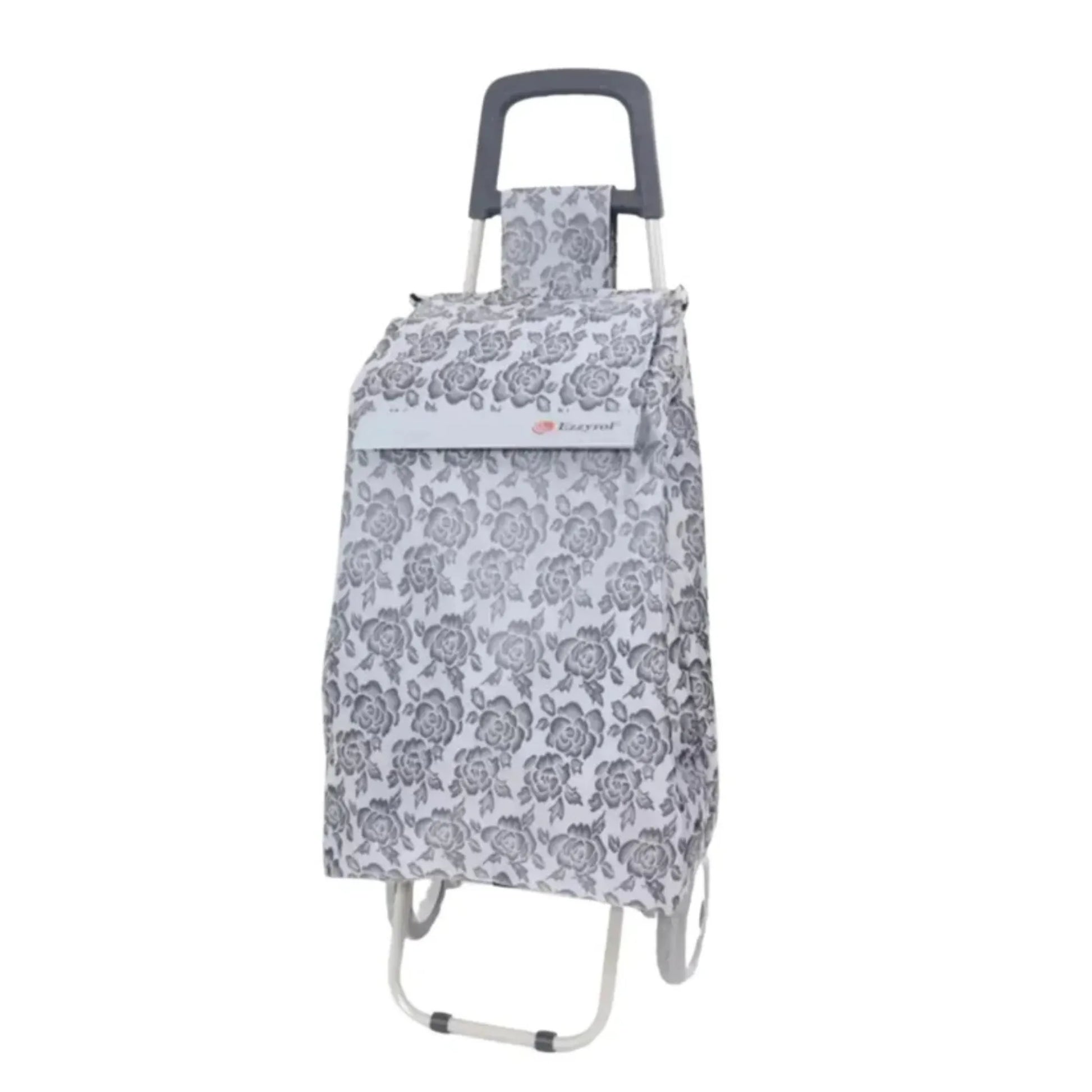 Floral-patterned shopping cart on a white background