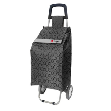 Gray patterned shopping cart bag with wheels on a white background