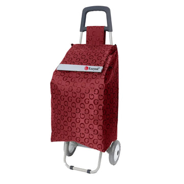 Red patterned shopping cart bag with Ezzyroll logo on a white background