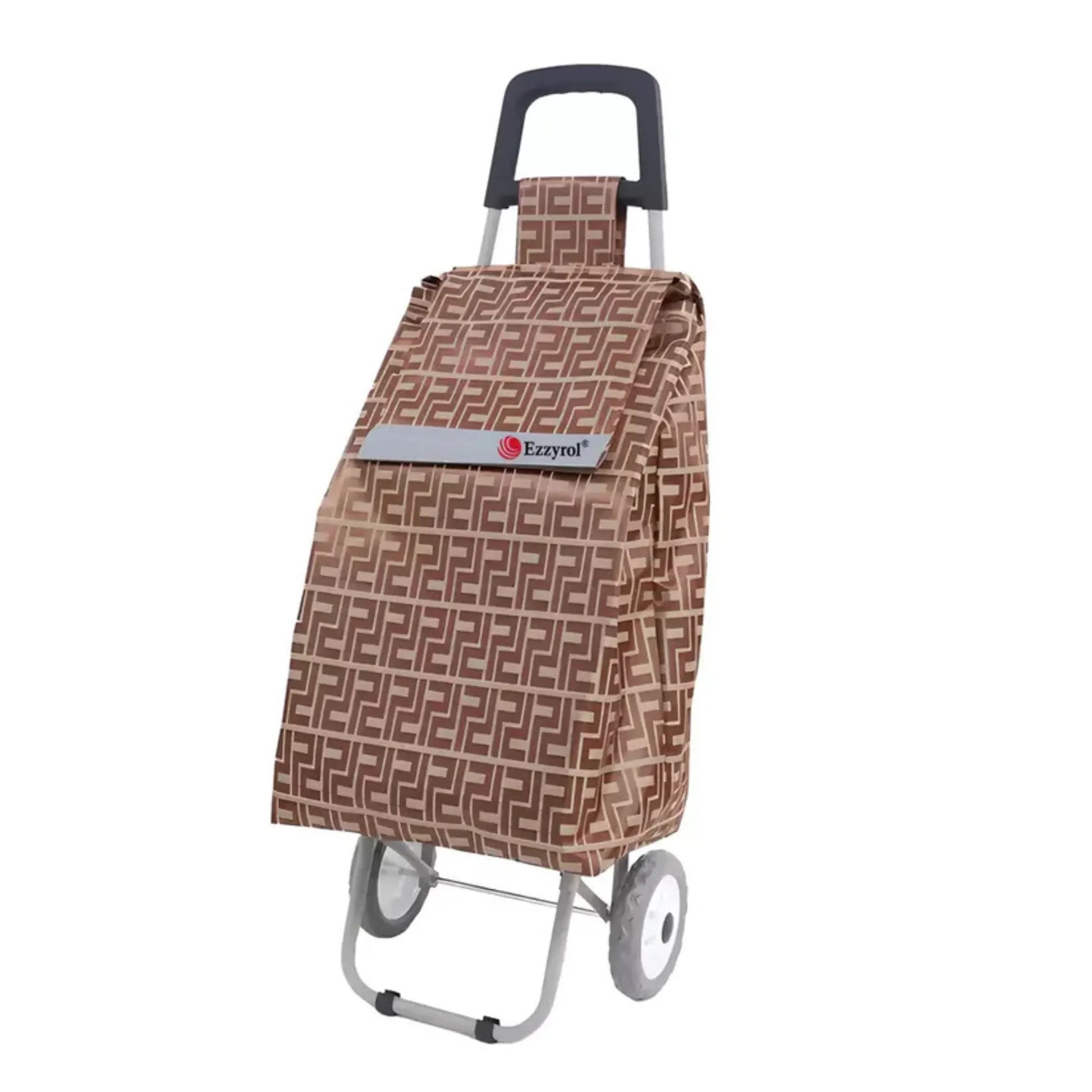 Brown patterned shopping cart bag with Ezydog logo on a white background