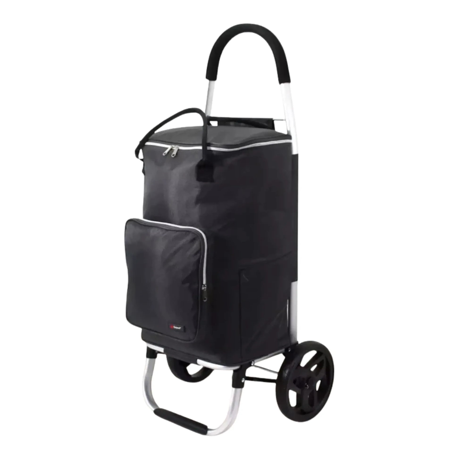 Black shopping cart with a bag on a white background