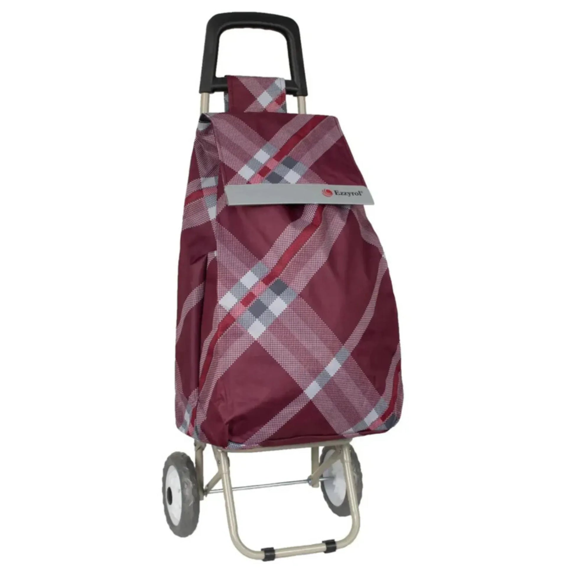 Plaid shopping cart cover on a white background