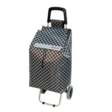 Checkered shopping cart bag with a visible brand logo on a white background