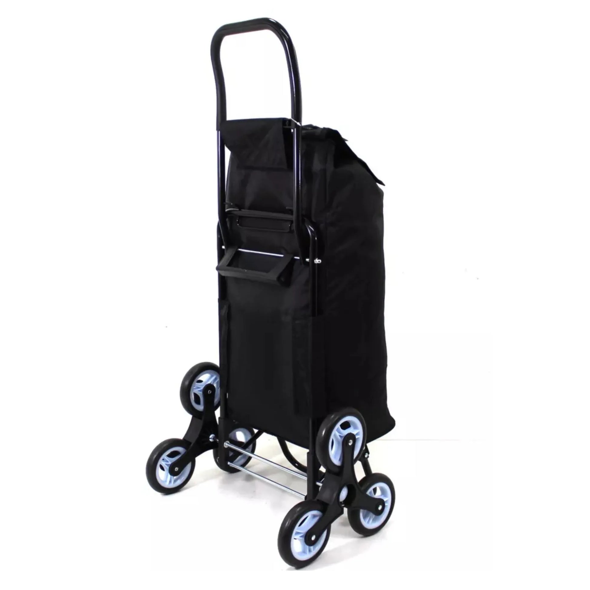 Black shopping cart with a bag on a white background