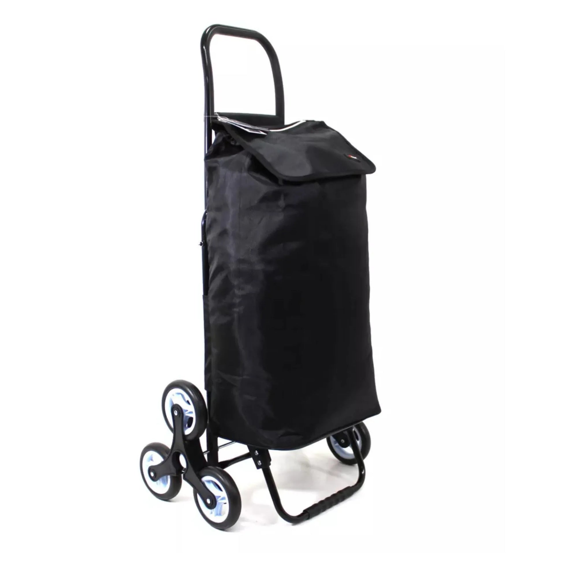 Black shopping cart with a bag on a white background