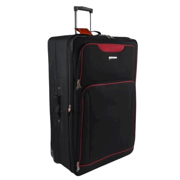 Black suitcase with red accents on a white background