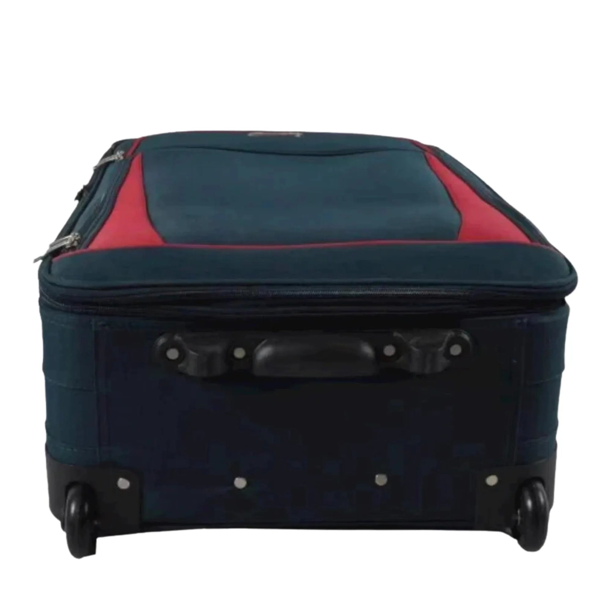 Blue and red suitcase on a white background