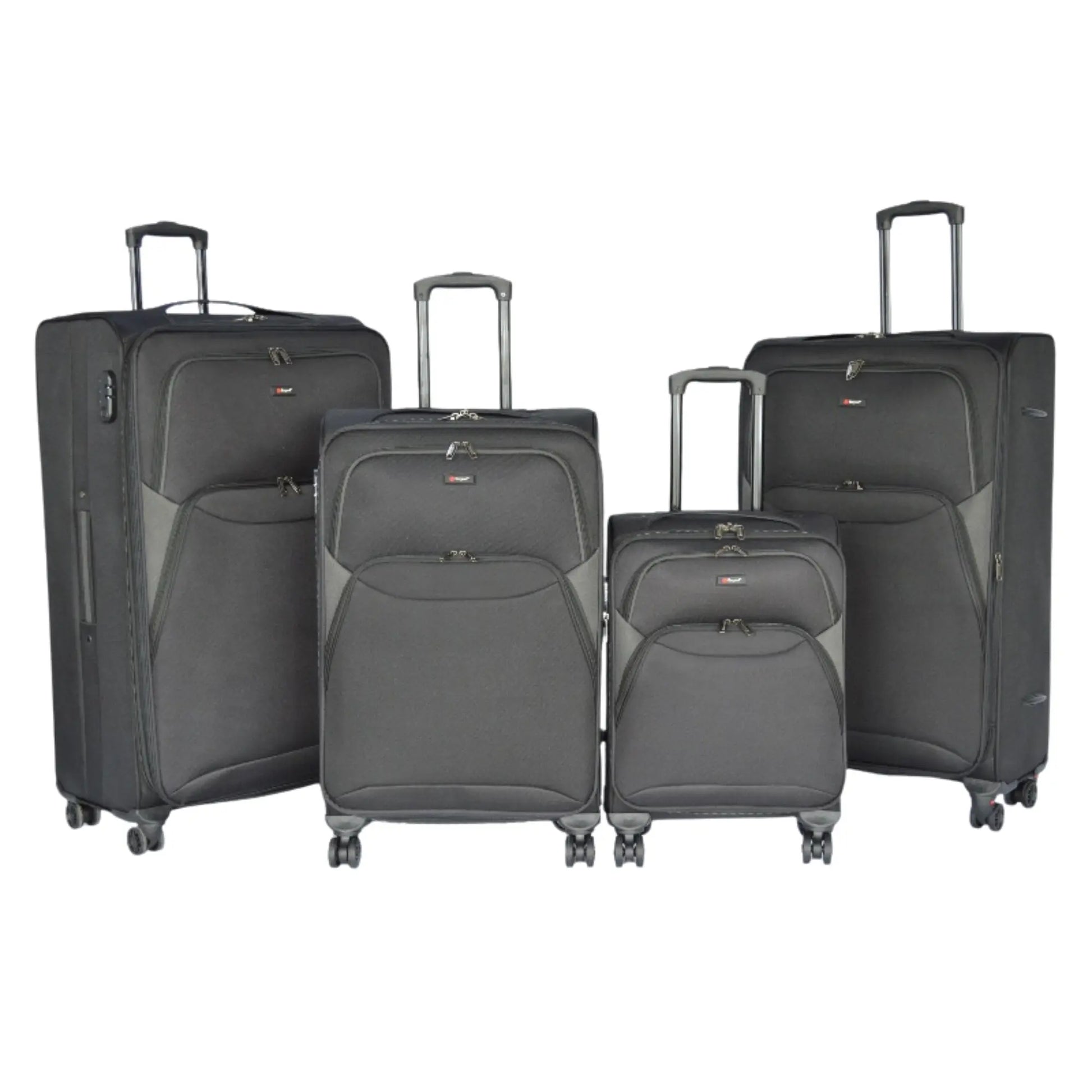 Set of gray suitcases of different sizes on a white background