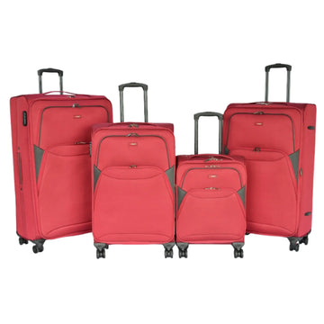Set of red suitcases with gray accents on a white background