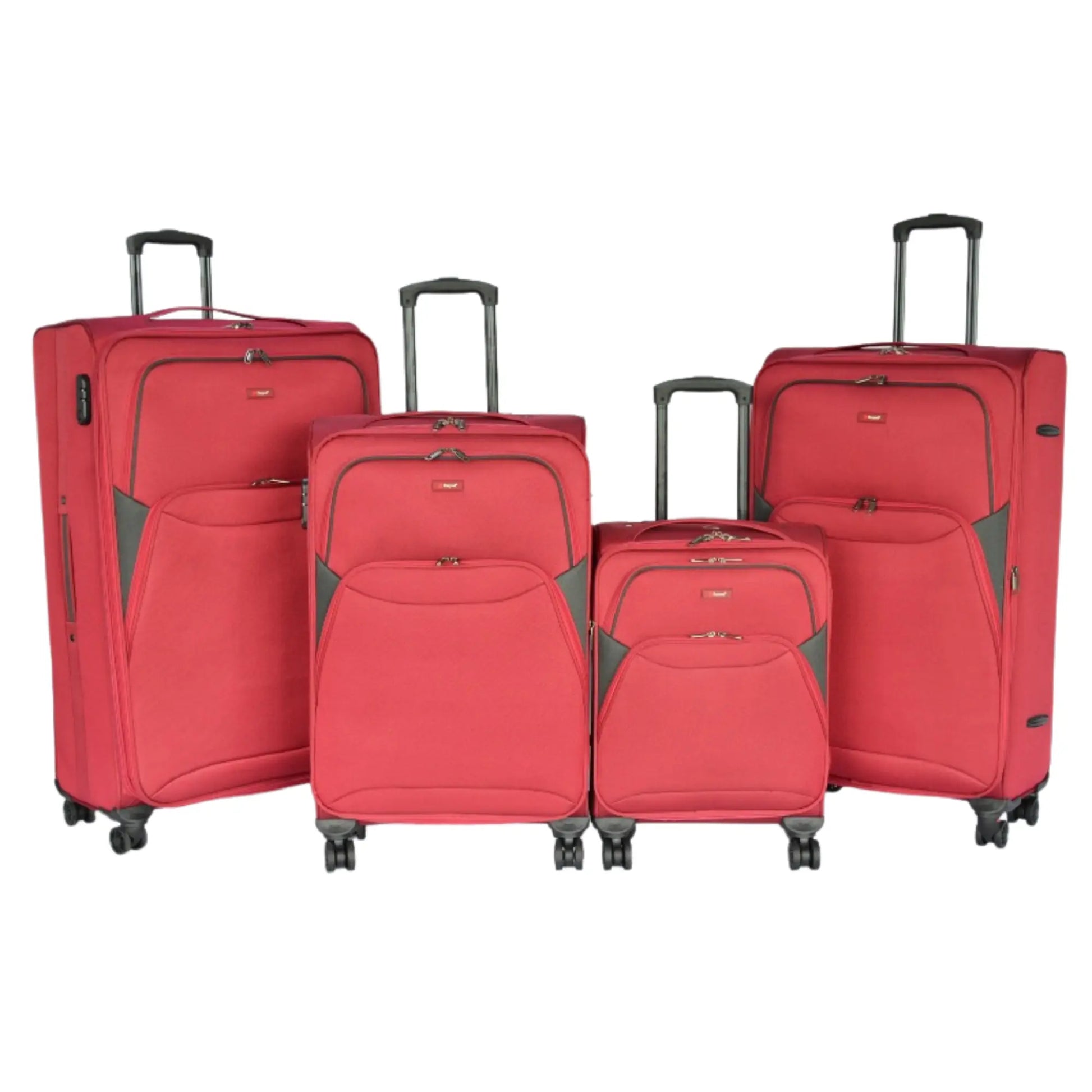 Set of red suitcases with gray accents on a white background