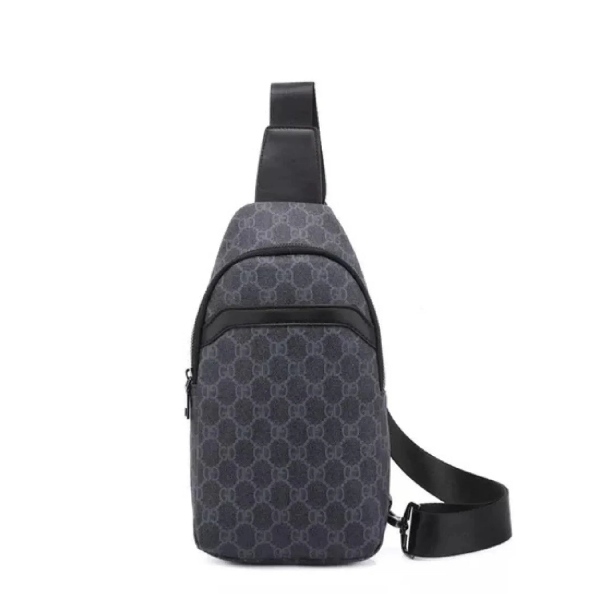 Gray patterned sling bag on a white background
