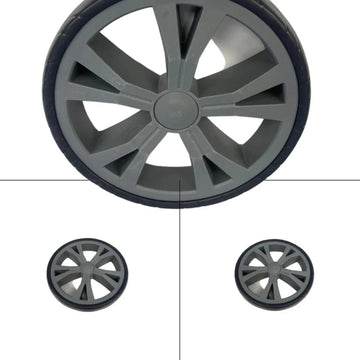 Three gray wheels of different sizes on a white background