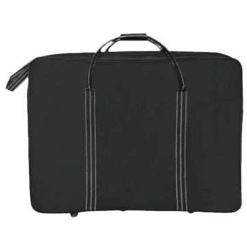 Black garment bag with handles on a white background