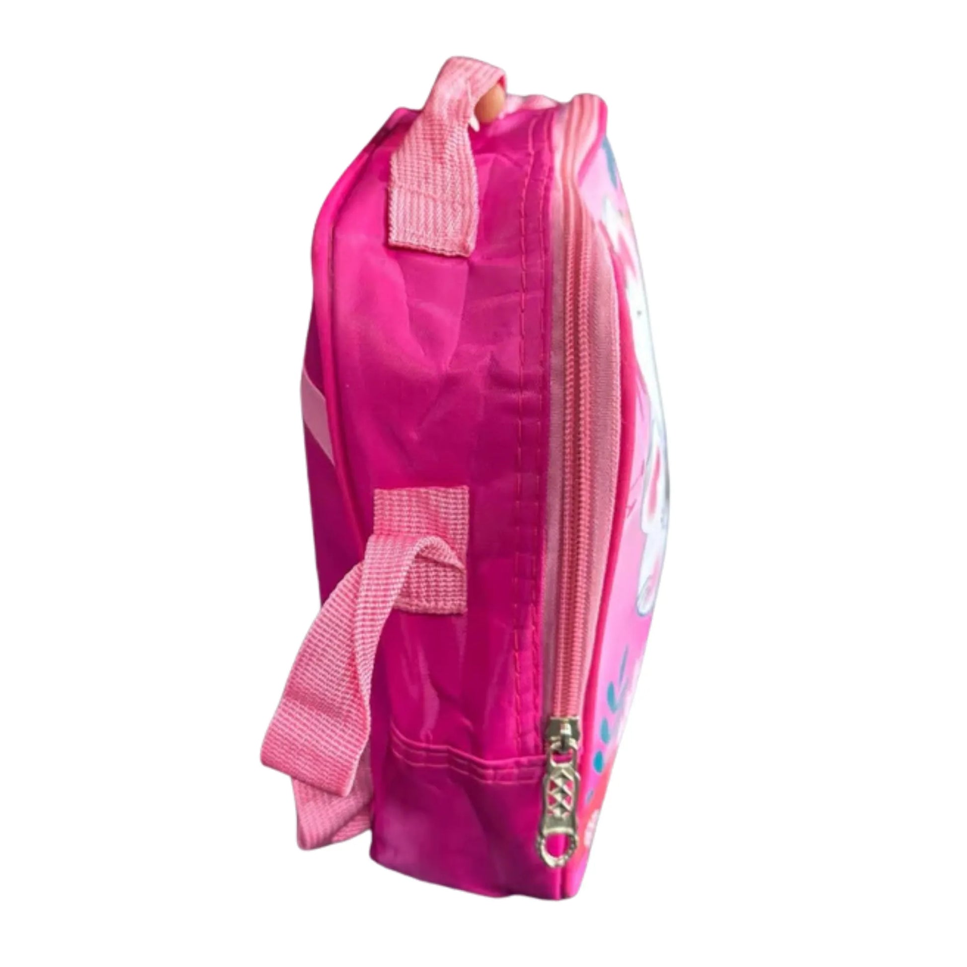 Pink backpack with a zipper on a white background
