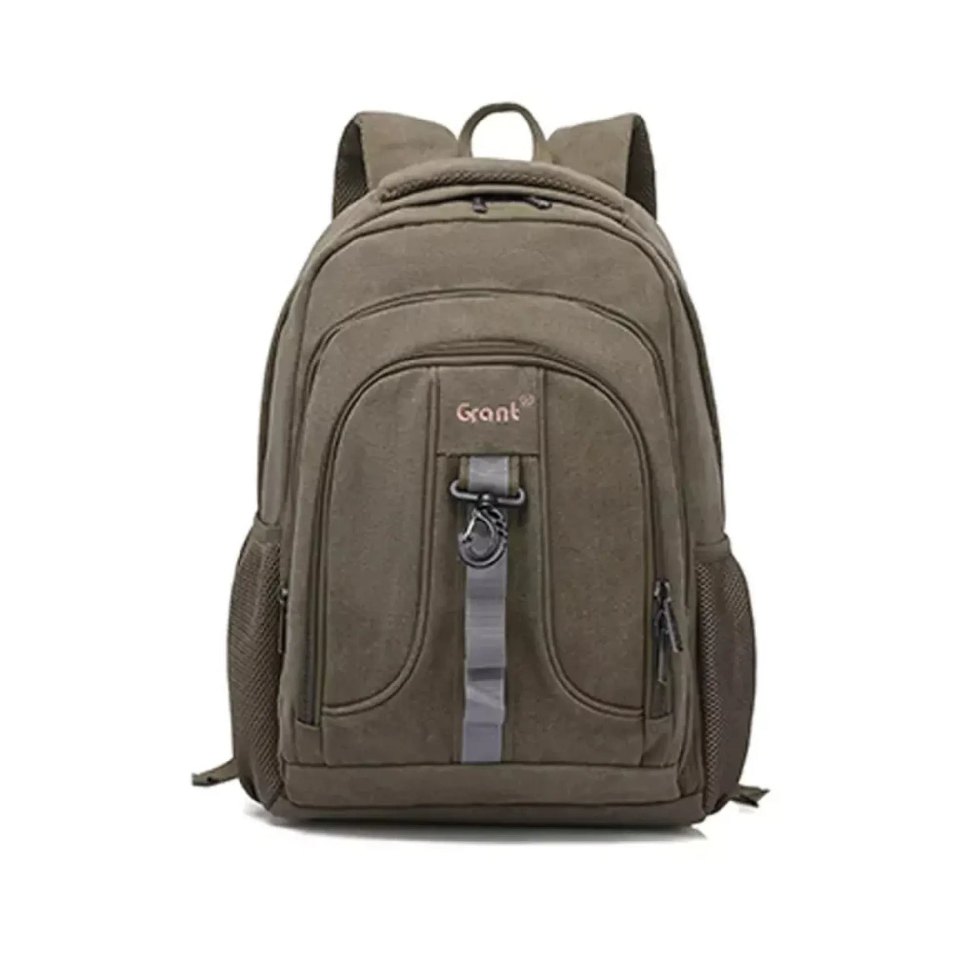 Brown backpack with a visible brand logo on a white background