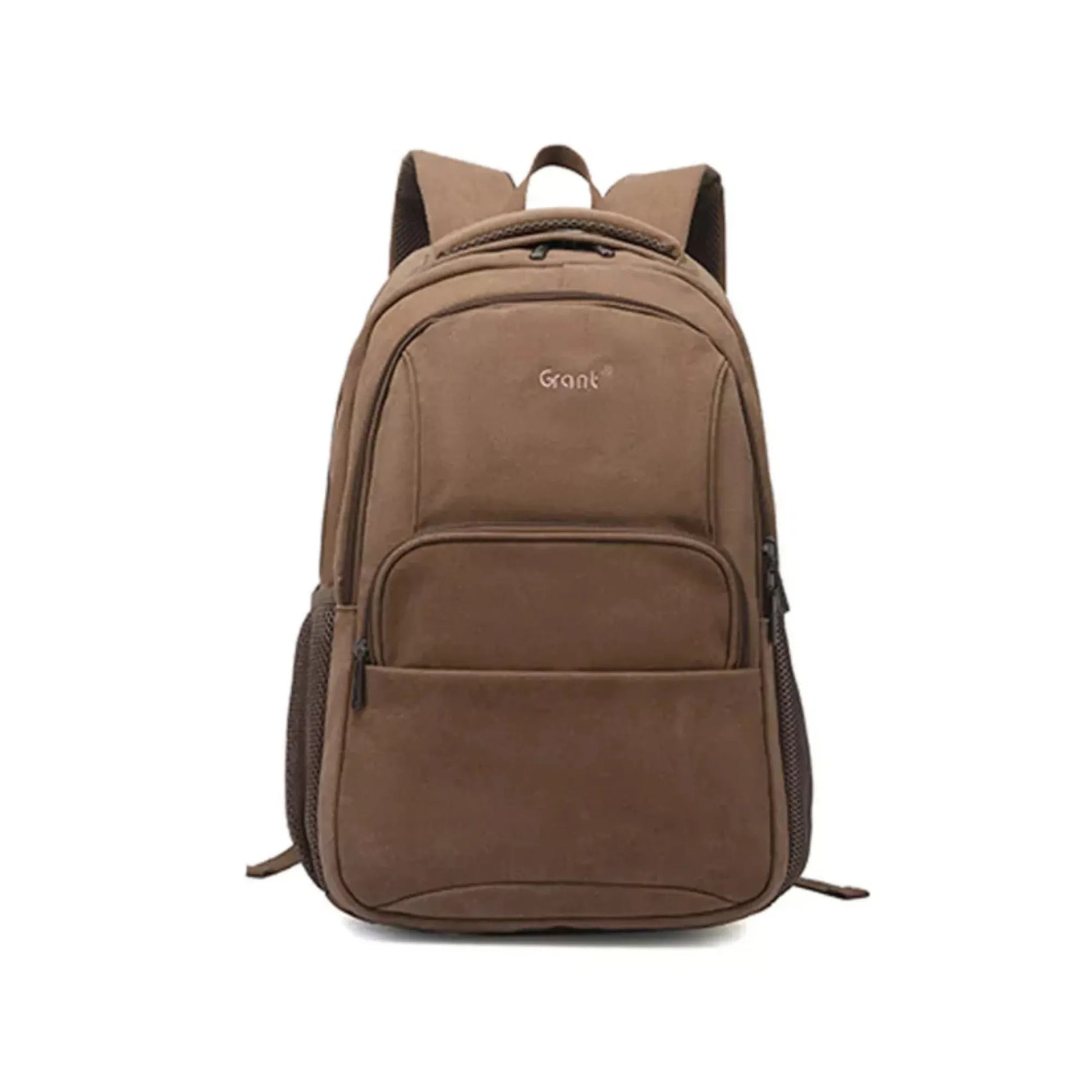 Brown backpack with 'Gant' branding on a white background