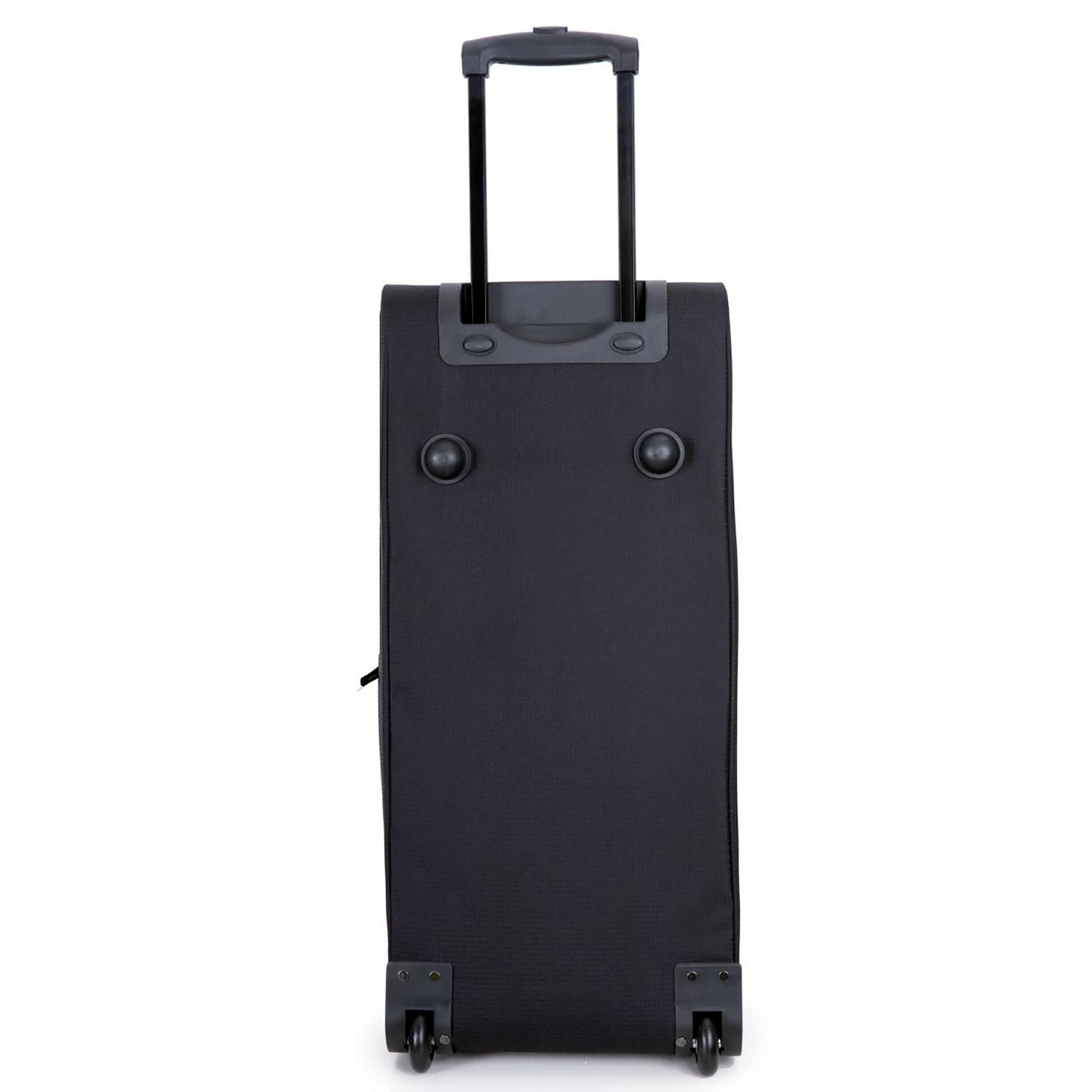 Black suitcase with wheels on a white background
