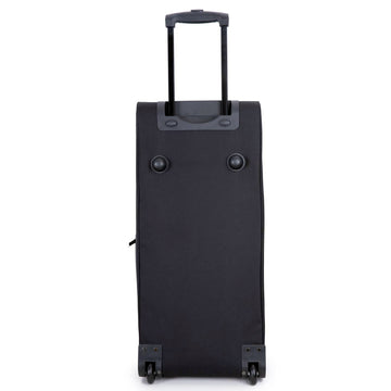 Black suitcase with wheels on a white background
