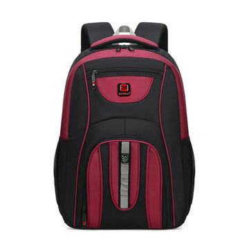 Black and red backpack on a white background