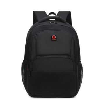 Black backpack with a brand logo on a white background