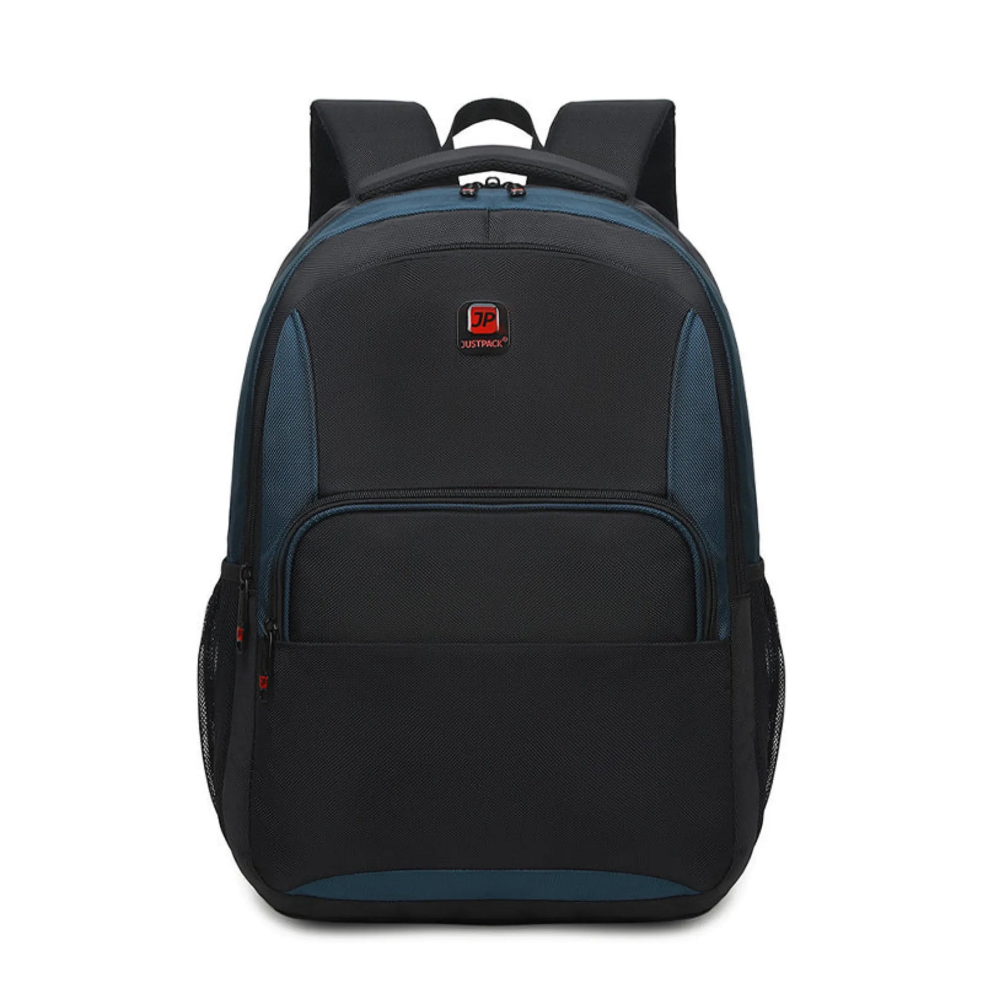 Black and blue backpack with a visible brand logo on a white background