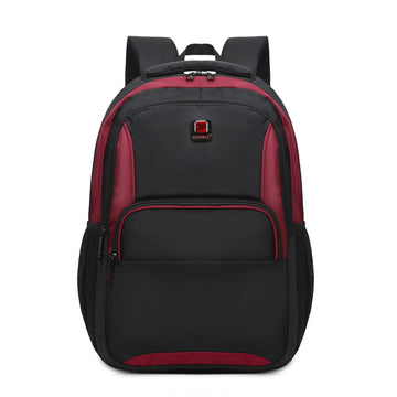 Black and red backpack with a visible brand logo on a white background