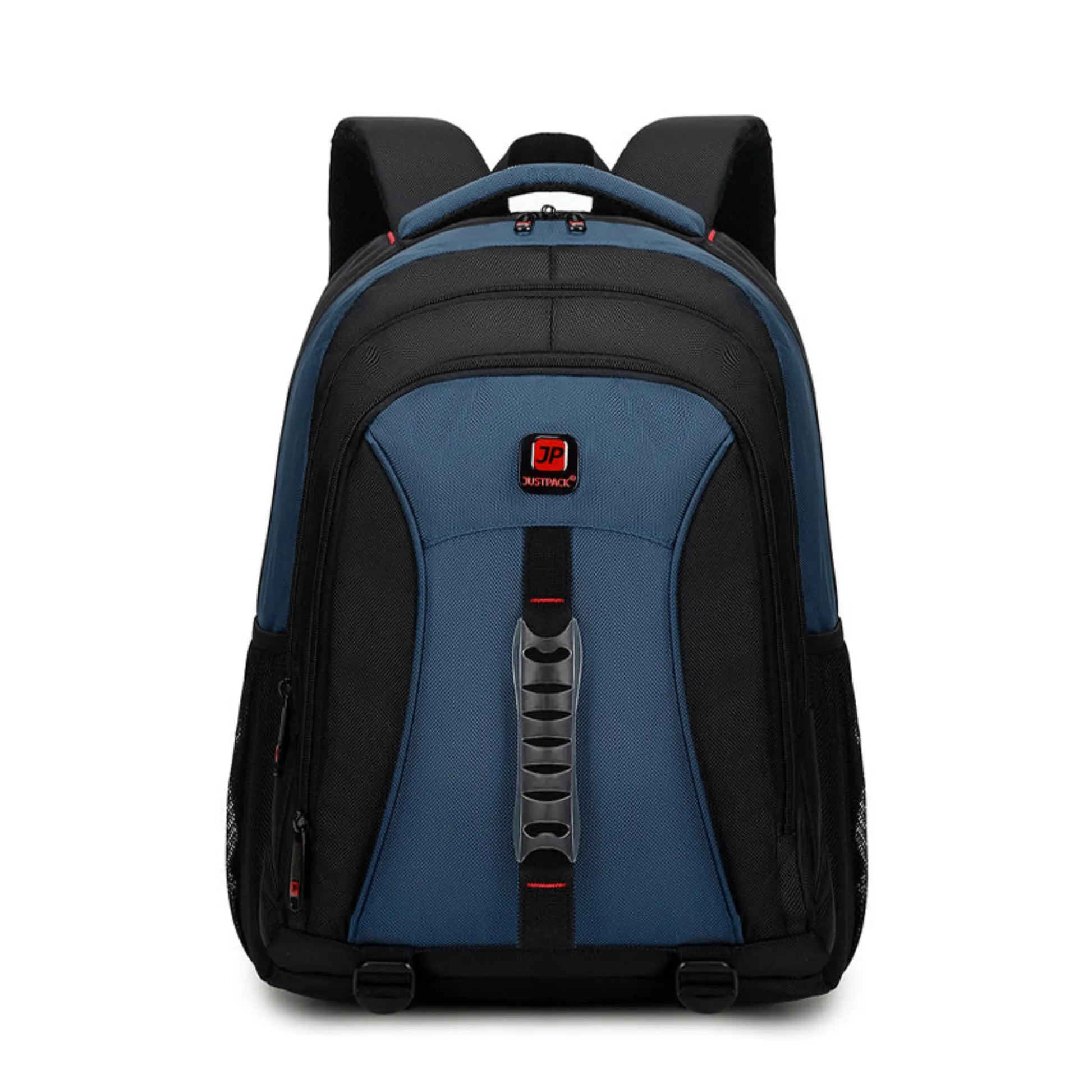 Blue and black backpack on a white background