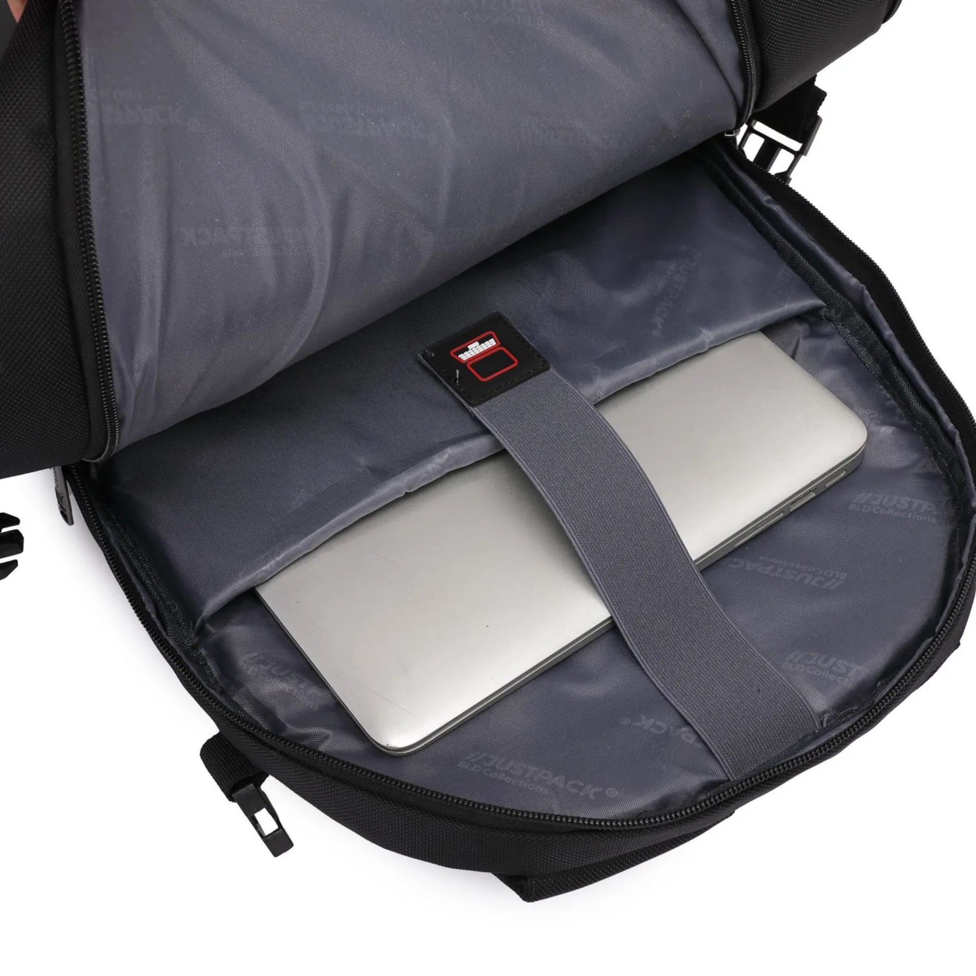 Gray backpack with a laptop compartment on a white background