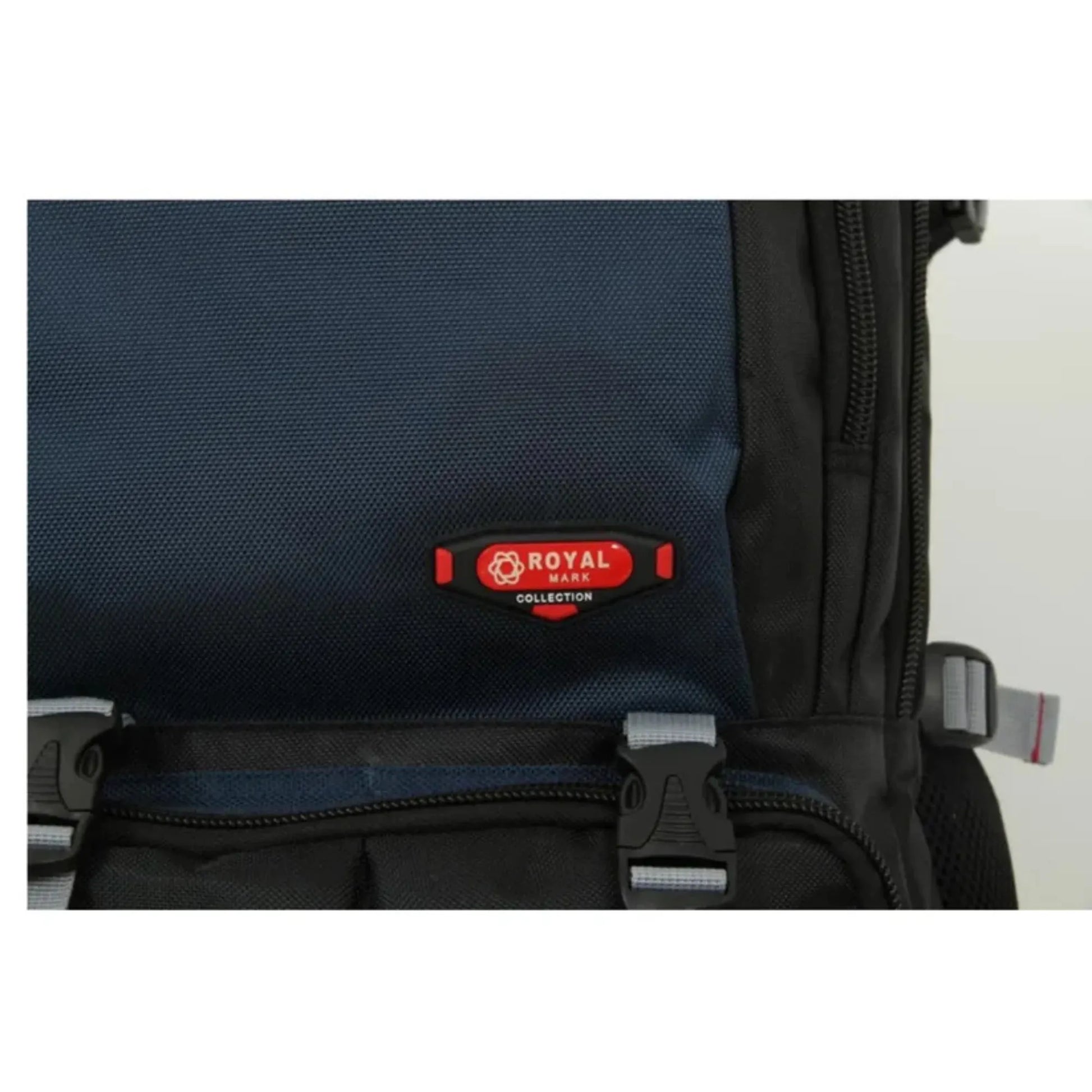 Black backpack with a red 'Royal Collection' label on a white background