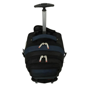 Black and blue rolling backpack on a white background