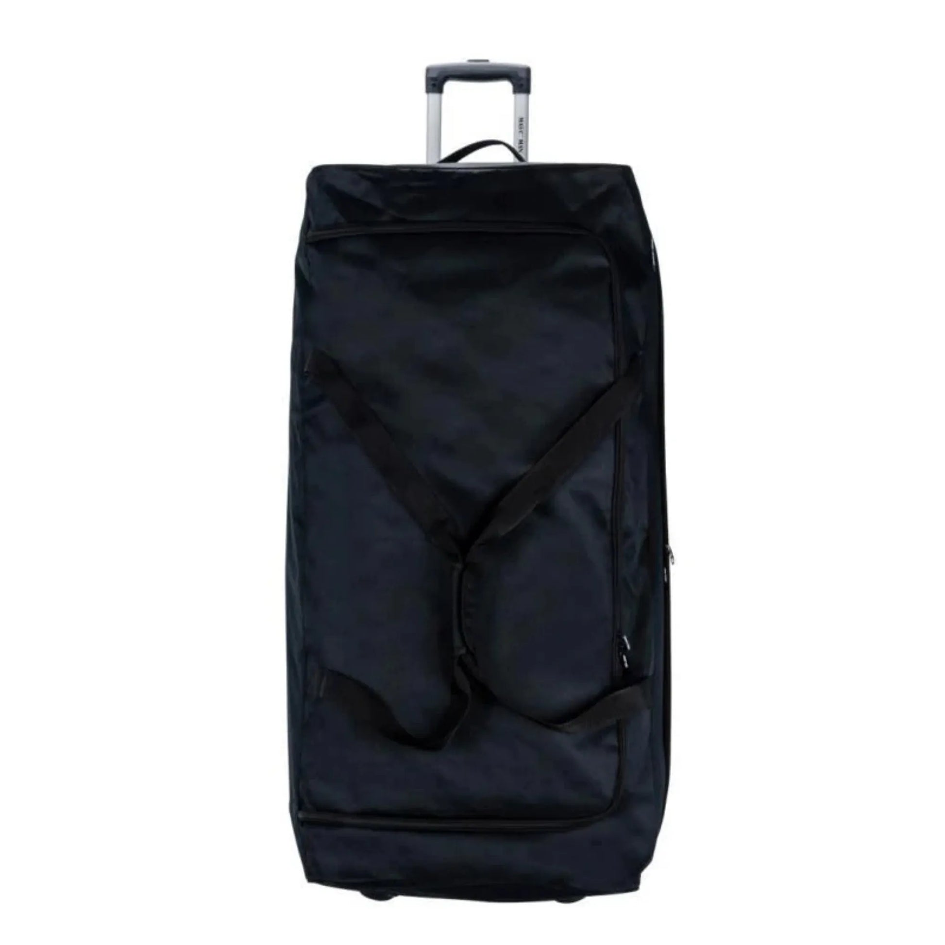 Black rolling suitcase on a white background